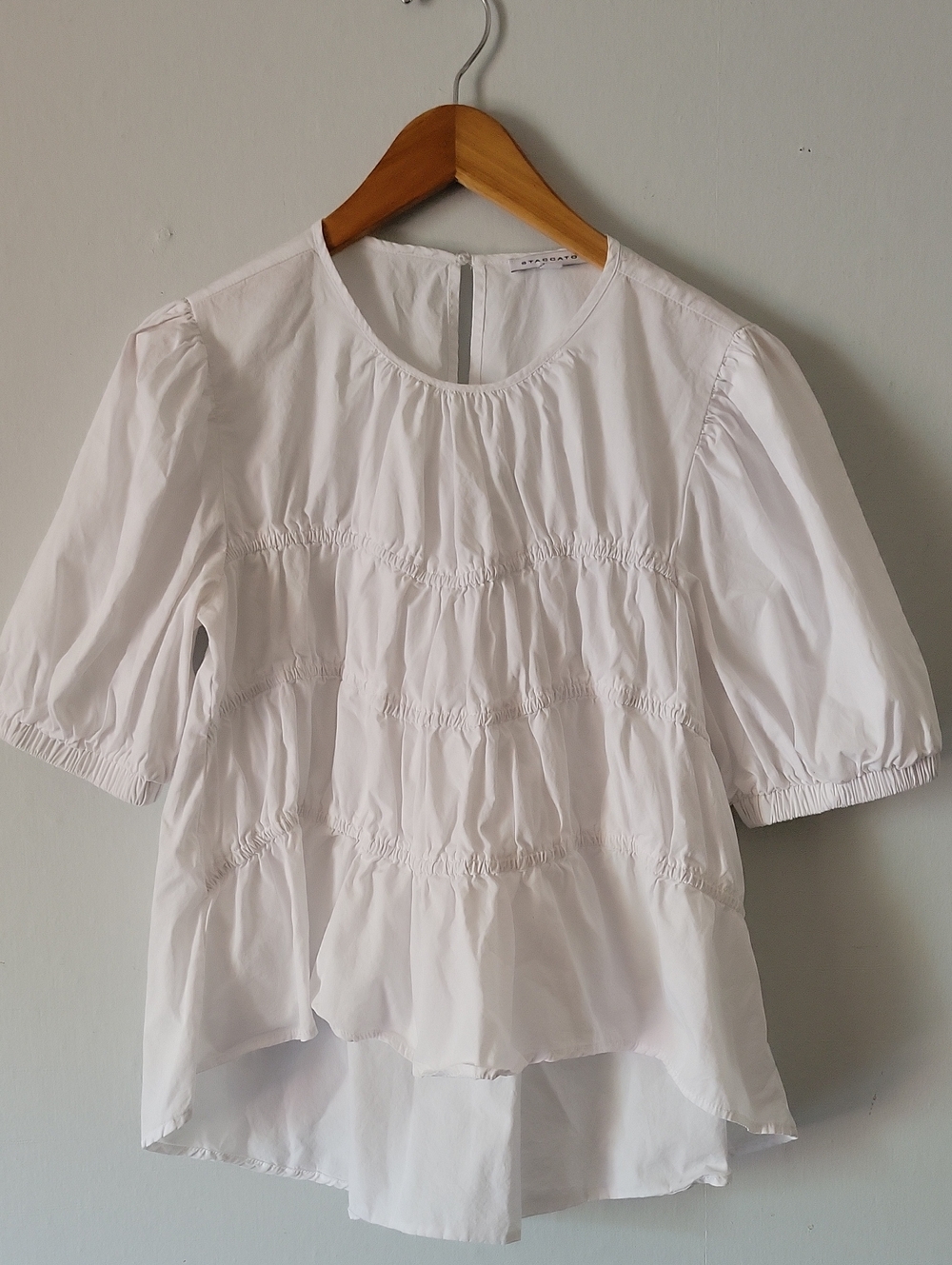 Staccato White Cotton Smocked Peplum Blouse Size Small